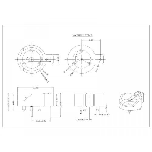 Porta batteria a PC doppio 12 mm per CR1212 CR1216