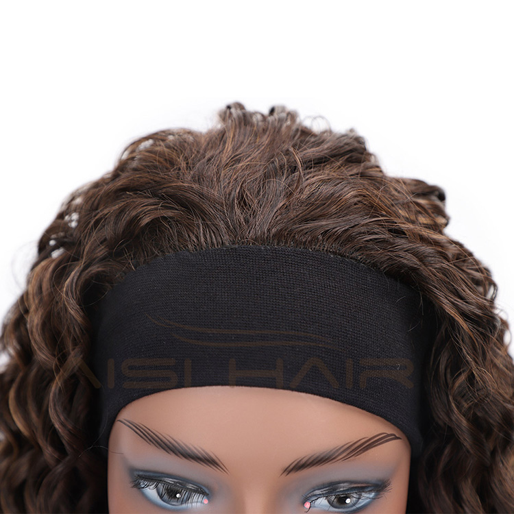 Aisi Hair Afro Curly High Temperature Fiber Synthetic Wigs with Headband Mixed Brown Color Short Curly Wigs for Black Women