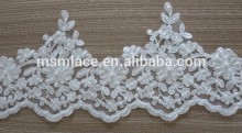 Embroidery ribbon and beaded Ivory corded lace trimming