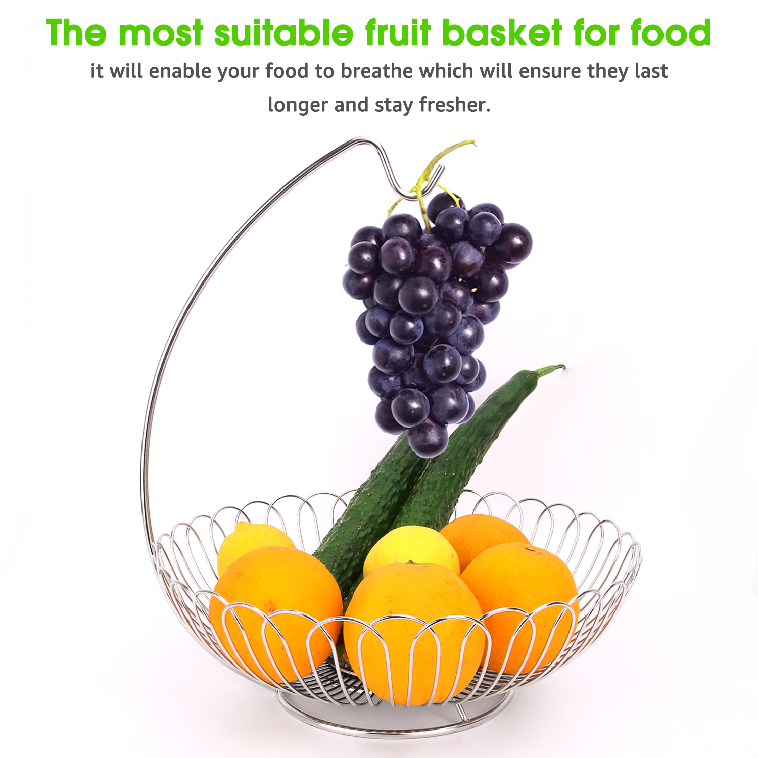 stainless hollow fruit basket with fruit basket hanger