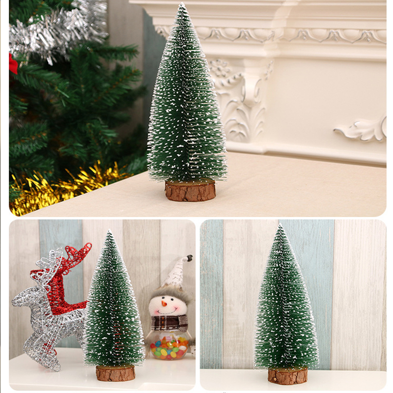 1PC New Mini Christmas Tree Small Choinka Wooden Snow Pine Needle Tree Desktop Table Ornaments Navidad Xmas Decoration for Home