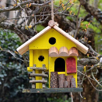 Wooden Outdoor Birdhouse for Finches and Cardinals - Hang for Wild Bird Viewing
