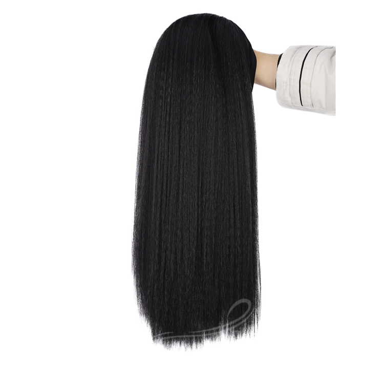Long Yaki Glueless 2021 Best Quality Wholesale Synthetic Wigs Grip Adjustable Headband Attached For Women Black Wig None Lace