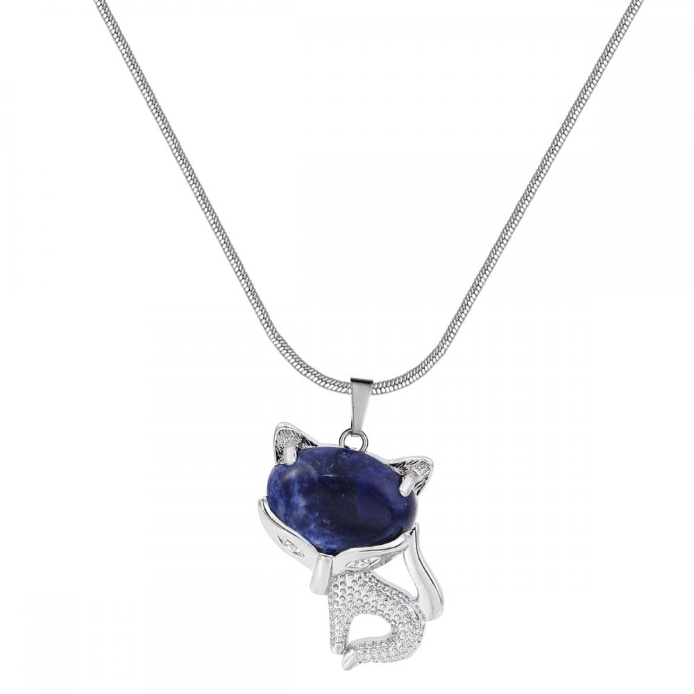 Collier de renard de la chance de sodalite pour femmes hommes guérison énergétique cristal amulette animal pendant bijoux de pierres précieuses