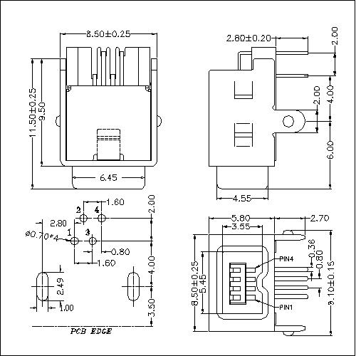 IEFR01-1394 4P Receptacle Angle DIP Type(2 Legs)