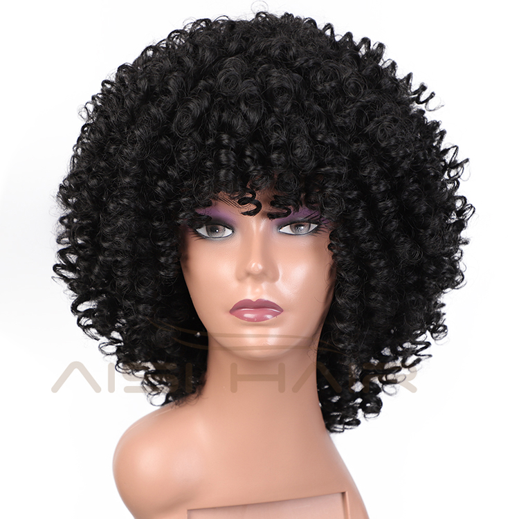 Aisi Hair Top Quality Short Afro Kinky Curly Black Bob Wigs With Bangs Deep Afro Curly Wave Wig Synthetic Wigs For Black Women