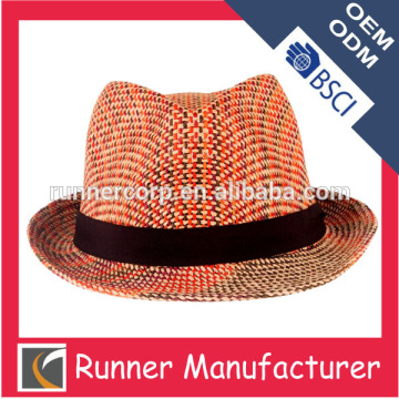 Plain decorate black band paper straw hat