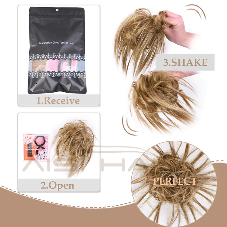 Aisi Hair Synthetic Donut Blonde Chignon Curly Bun Pad Chignon Elastic Band Ribbon Ponytail Rope Rubber Hair Extension For Women