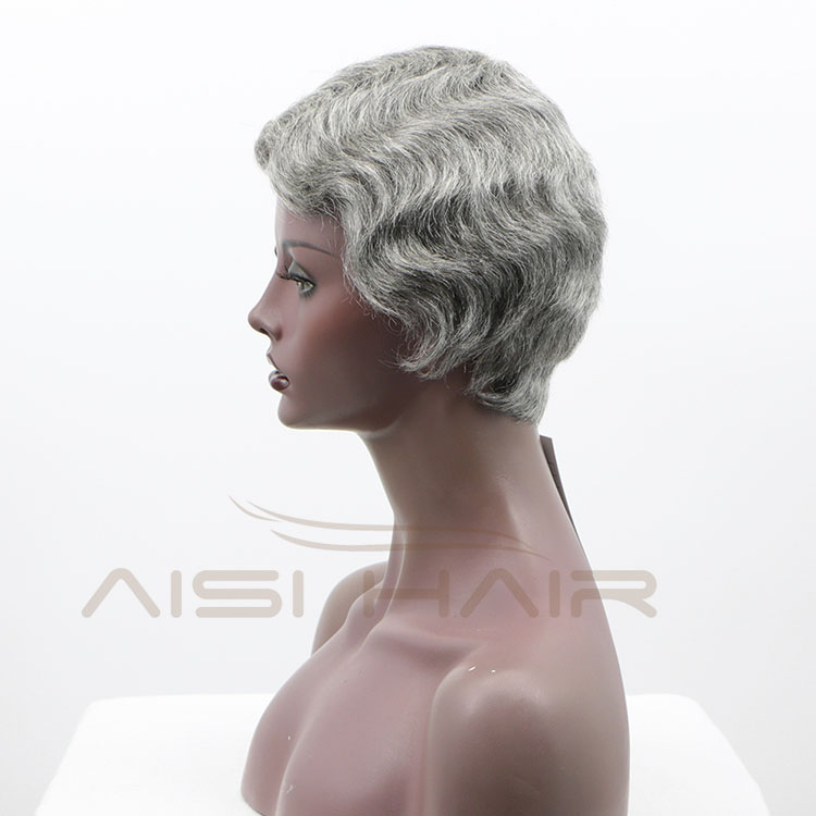 Aisi Hair Wholesale Short Pixie Cut Finger Wave 100% Unprocessed Gray Brazilian Hair For Black Women Human Hair Wigs