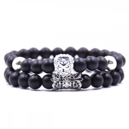 Black Lion Head Matte Onyx Bracelet