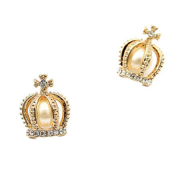 Gold Kingdom Hollow Out Crystal Pearl Earrings Wgrs-095