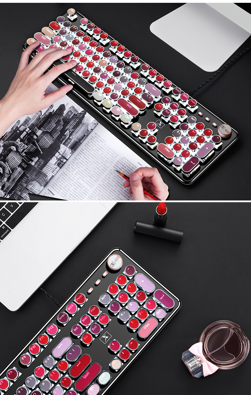 Ретро красная красочная беспроводная клавиатура, мышь и комбинации