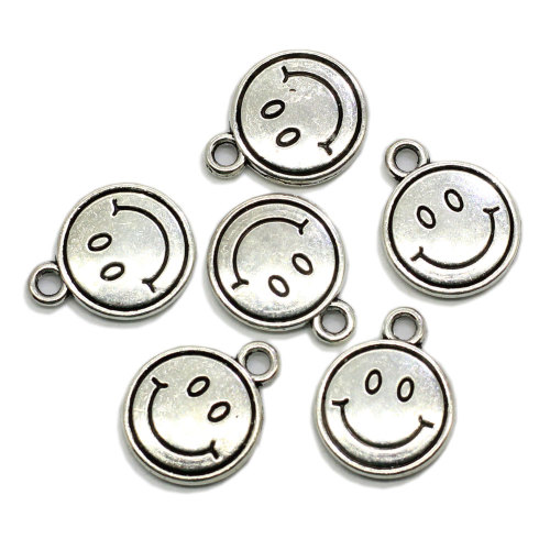 Wholesale 100Pcs Plated Smiling Face Charms Round Pendant Necklace DIY Craft Jewelry Embellishment Accessories