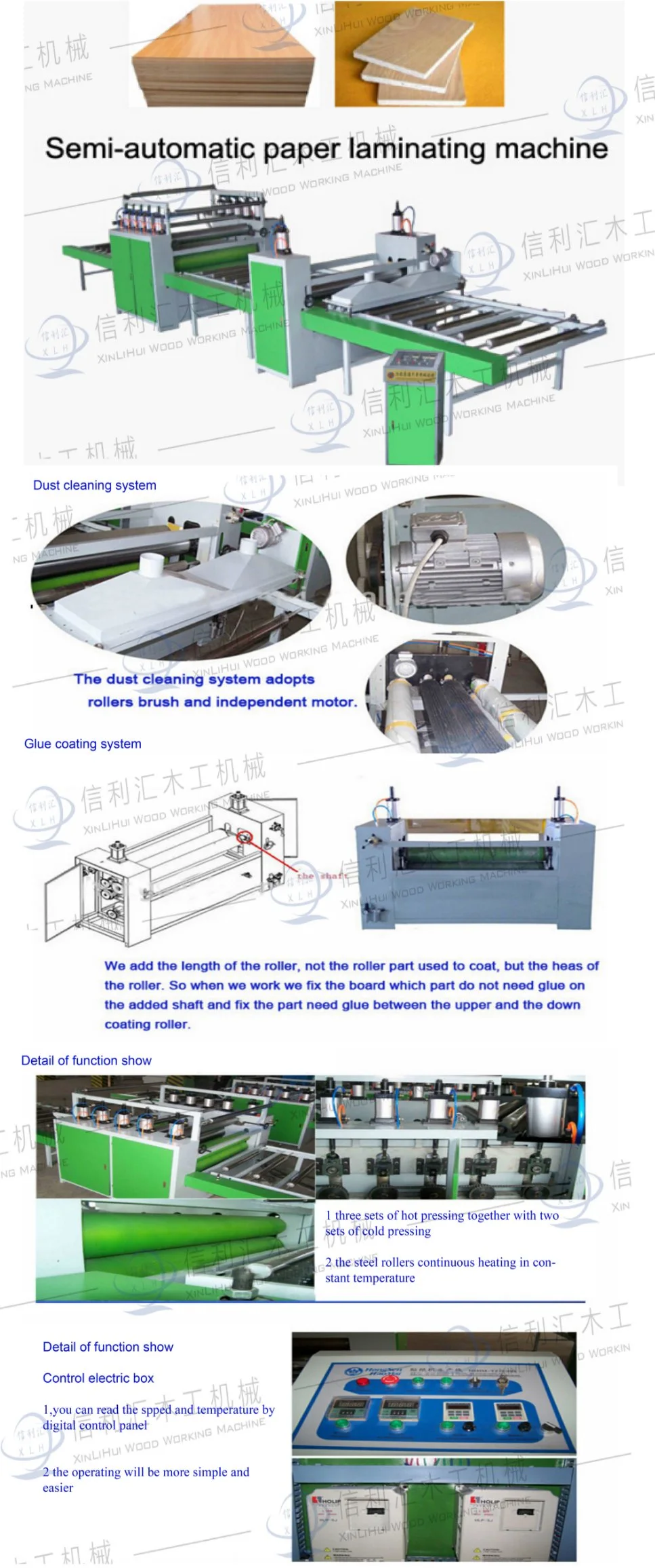 Semi-Automatic Line PVC Woodworking Laminator Wood Plastic Plate Surface Laminating Machine/ Wallpaper Laminator for Wall Board with Hot Glue
