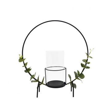 Round Metal Frame Candle Holder with Glass Holder