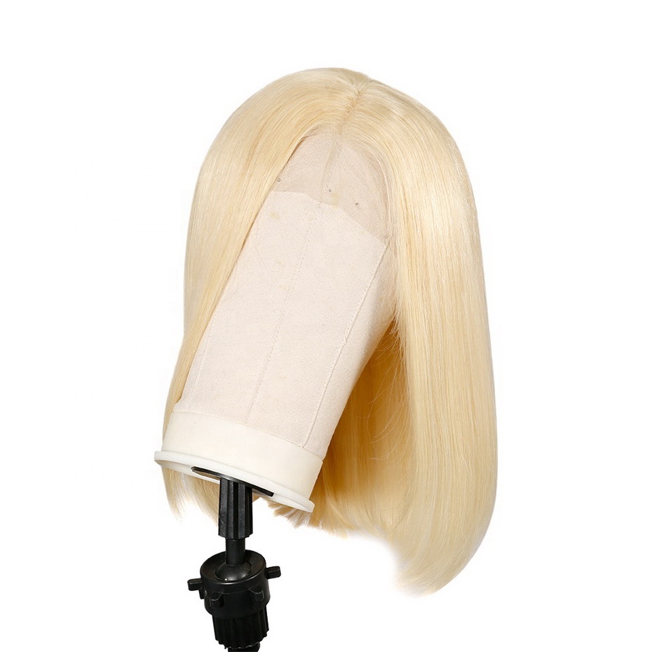 Short Straight Blonde 4x4 Closure Lace Front Wigs For Black Women 613 Cuticle Aligned Human Hair Wig 613 BOb Wigs