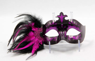 Handmade Feathered Fancy Dress Masks With Red Macrame For Masquerade Ball
