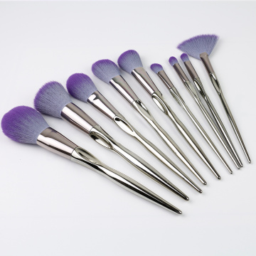 2021 neues Design 10pcs glänzendes silbernes Make-up-Pinsel-Set benutzerdefiniertes privates Logo