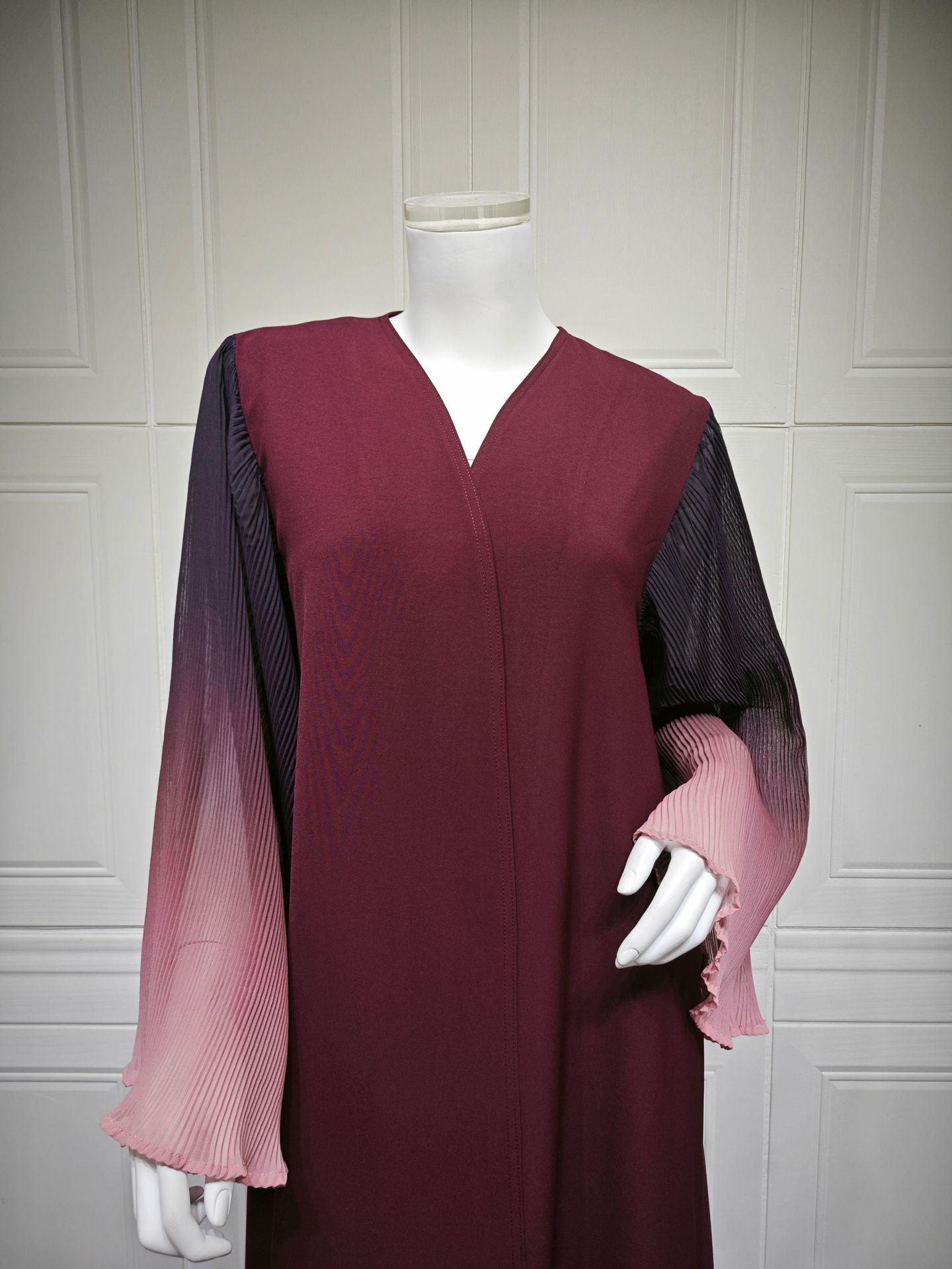 کیمونو آبای مد با آستین زنگ پلیسه دار MQ202 (4) Fashion Kimono Abaya with Pleated Bell Sleeves MQ202 (4)