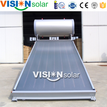 Unpressurized flat plate collector water heater uses of sun