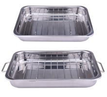 Stainless Steel Roaster Pan Set: Including Cooling Rack, Grilling Pan, and Baking Stools