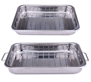 Stainless Steel Roaster Pan Set: Including Cooling Rack, Grilling Pan, and Baking Stools