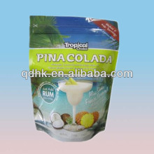 Pina Colada milk pouch packaging with ziplock and printed logo