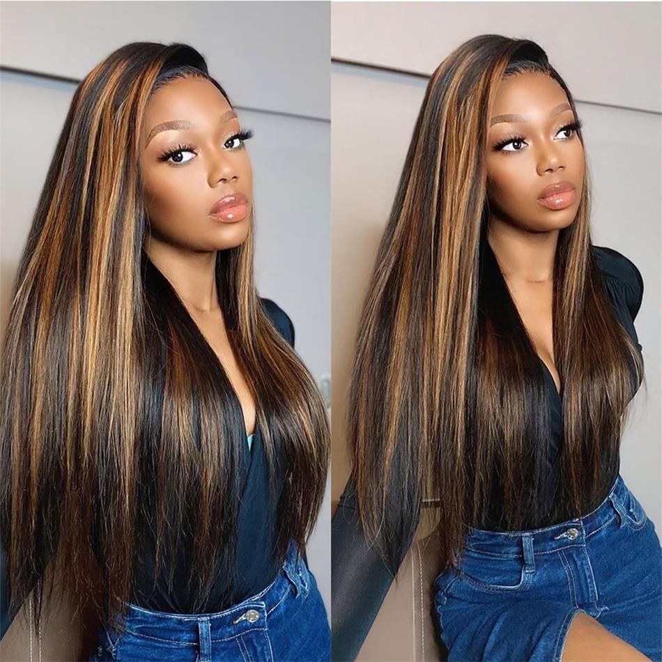 Virgin Cuticle Aligned Brazilian Human Hair Transparent Lace Frontal Highlight HD Lace Front Wig With Baby Hair For Black Women