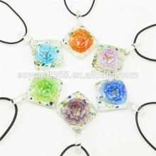 3D Flower Lampwork Glass Square Clear Pendant For Necklace Diy