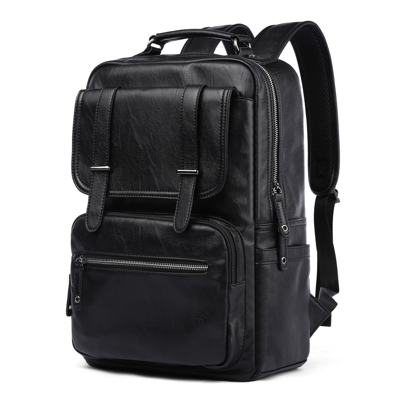 2022 small black sink business cuir boy book bags male leather backpack for teens