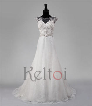 A line sew on crystal beads wedding dresses made to order china
