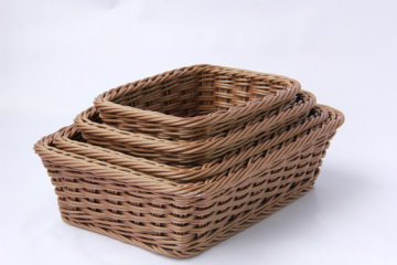 Handweaving Plastic rattan rectangular basket for bakery