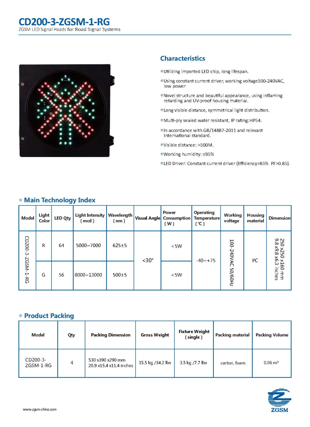 Red Green LED Traffic Signal Light with Red Cross and Green Arrow