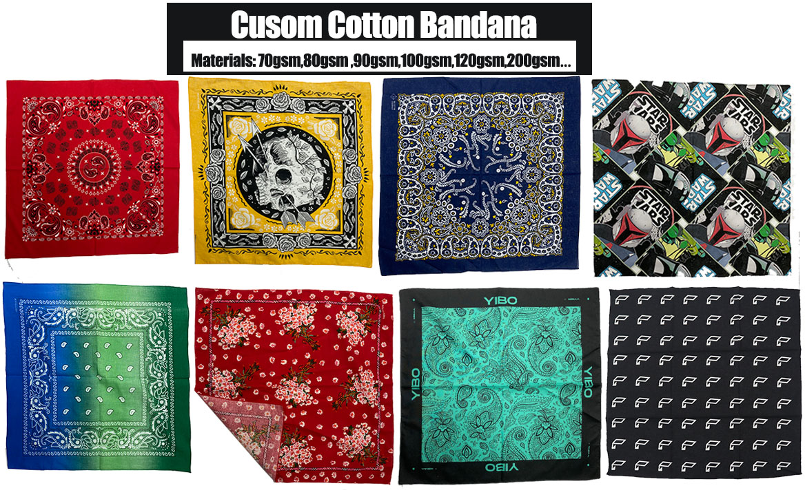 Low Moq 100% Cotton Square Bandana Free Design Bandanas For Men Bandana Top Women