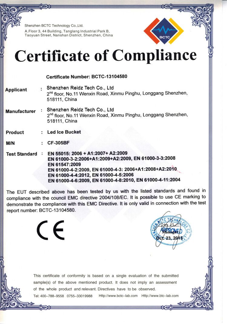 Ice bucket CE certificate