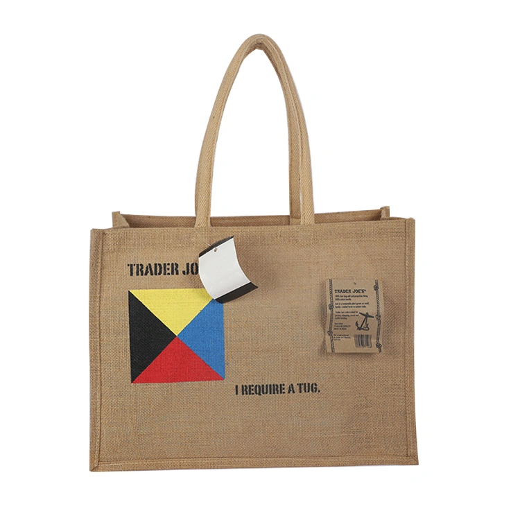 High Quality Recycle Customized Tote Jute Gift Bag Large Jute Shopping Bag with Hang Tag