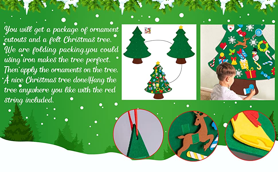 YM 3ft DIY Felt Christmas Tree Set Plus Snowman Advent Calendar - Xmas Decorations Wall Hanging 33 Ornaments Kids Gifts