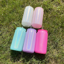 Stock wholesale 16 oz Holographic Flash Rainbow Tumbler high borosilicate high temperature glass bottle with lid and straw