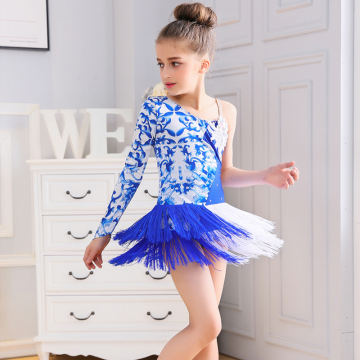 Children's Porcelain Latin Dance Skirt China Wind Competition Suit