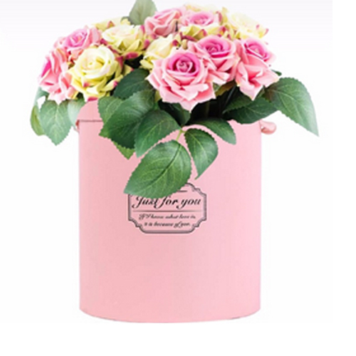 Scatola di fiori cilindrica rosa di lusso di cartone