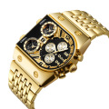 Originele Gouden D-vorm Grote Wijzerplaat Horloge Met Ketting Roestvrij Stalen Band Heren Quartz Horloges Multi Tijdzone Luxe Horloge