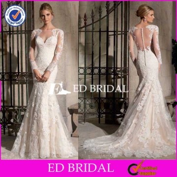 CE1175 Elegant Sheer Back And Neck Appliques Lace Mermaid Long Sleeve Designer Bridal Dress Patterns