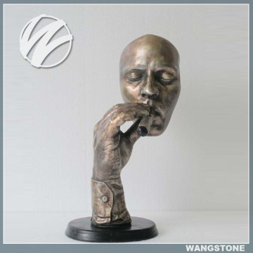 Smoke Cigar Man Face Brass Sculpture