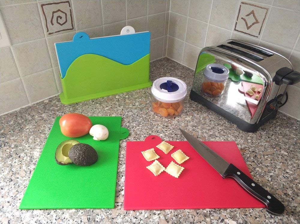 4PCS Plastic Index Color Chopping Board With Stand