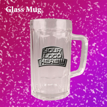 Glass Mug with Metal logo