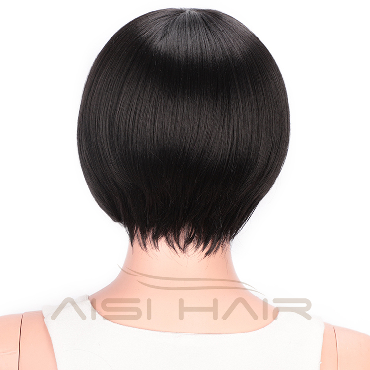 Natural Black Synthetic Short Bob Heat Resistant Synthetic Fiber Wigs Short Bob Wigs With Bangs for Women