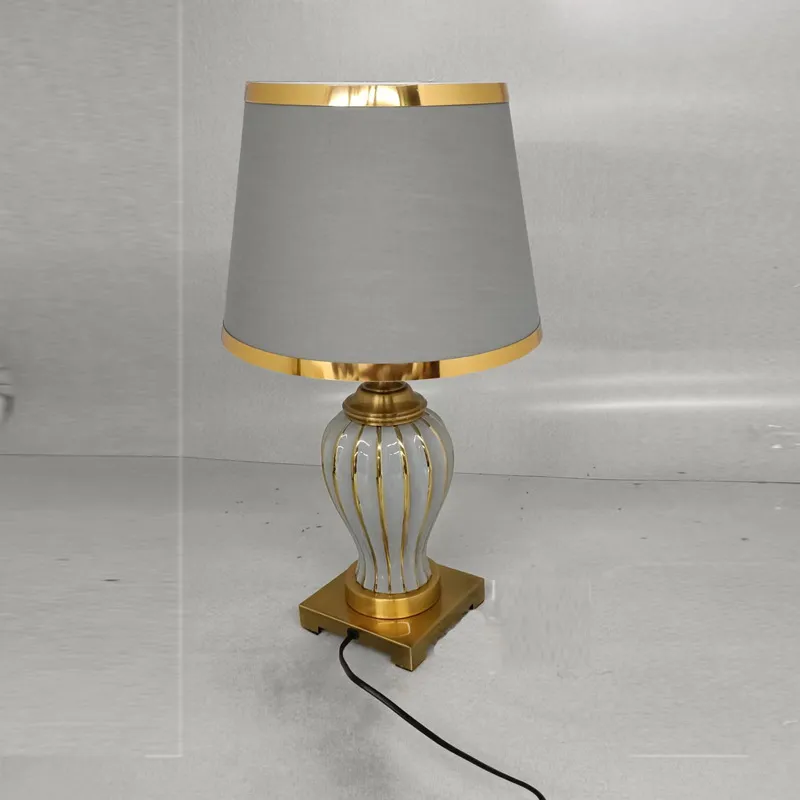 Elegant Ceramic Table Lamp with Gold Metal Base for Bedroom
