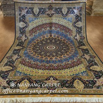 6'x9' Blue Handmade Qum Persian Silk Rug