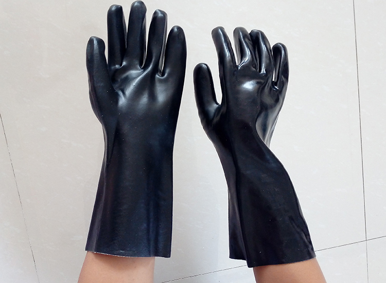 Black PVC gloves smooth finish interlock liner 14"
