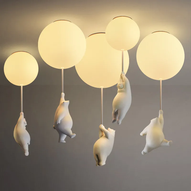 Modern Nordic Bear LED Pendant Light for Kids′ Rooms